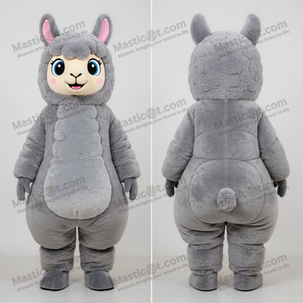 Gray silver friendly alpaca mascot - Masticot.com