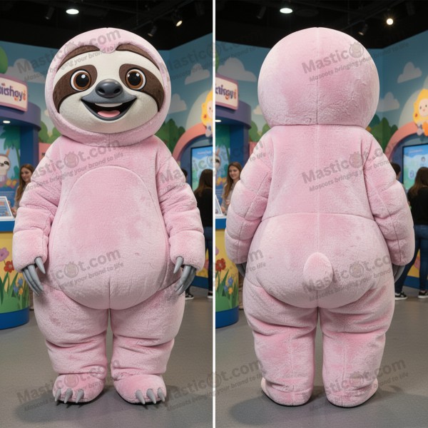 Pink Fuzzy Sloth Mascot - Masticot.com