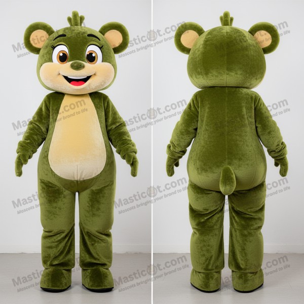Olive green broad shouldered stilt walker mascot -