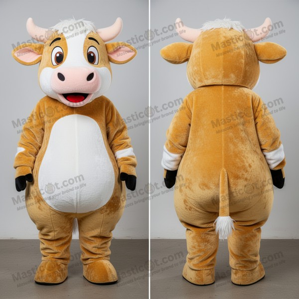 Golden plush hereford cow mascot - Masticot.com