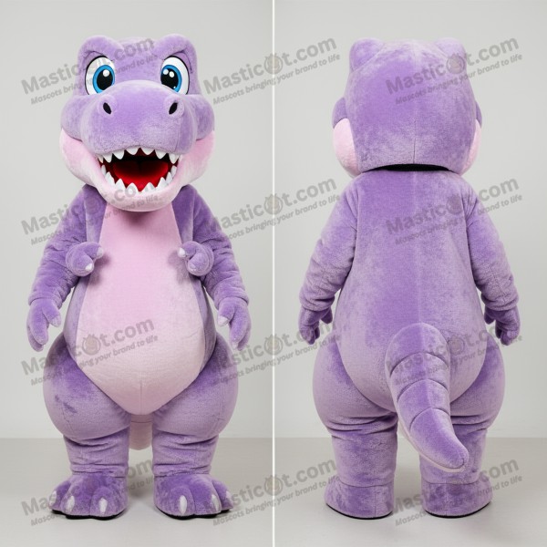 Lavender broad shouldered tyrannosaurus mascot -