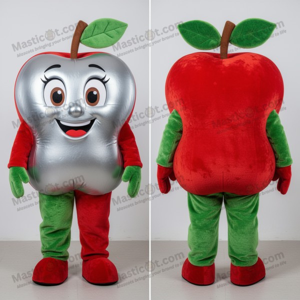 Silver plush shiny apple mascot - Masticot.com