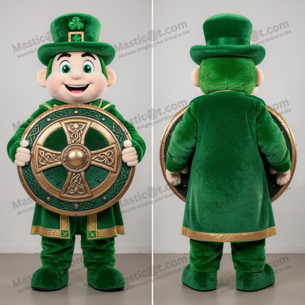 Emerald green broad shouldered celtic shield mascot -