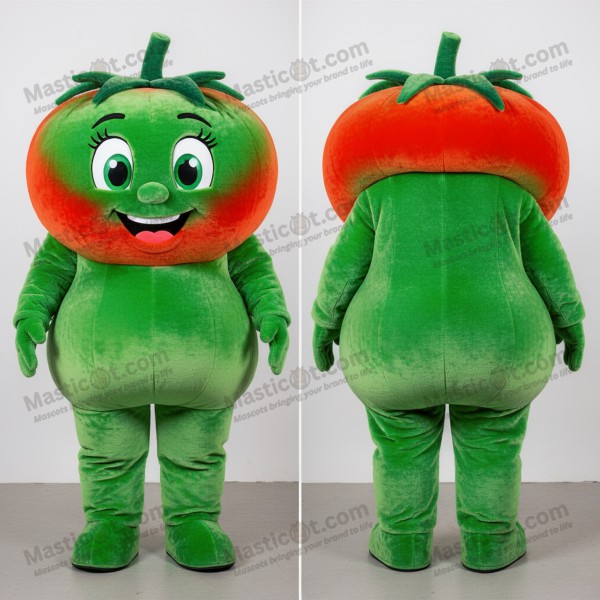 Blød grøn, fyldig tomatmaskot - Masticot.com