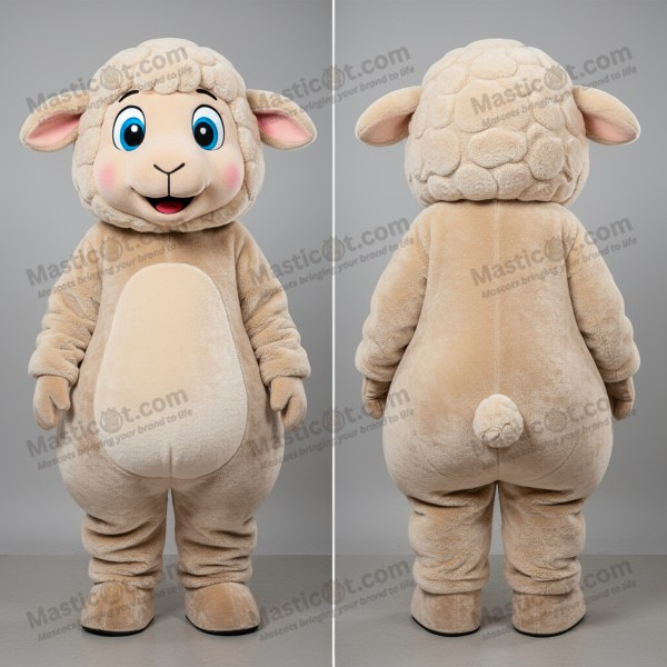 Mascota de Oveja Cartoon de Terciopelo Beige - Masticot.com