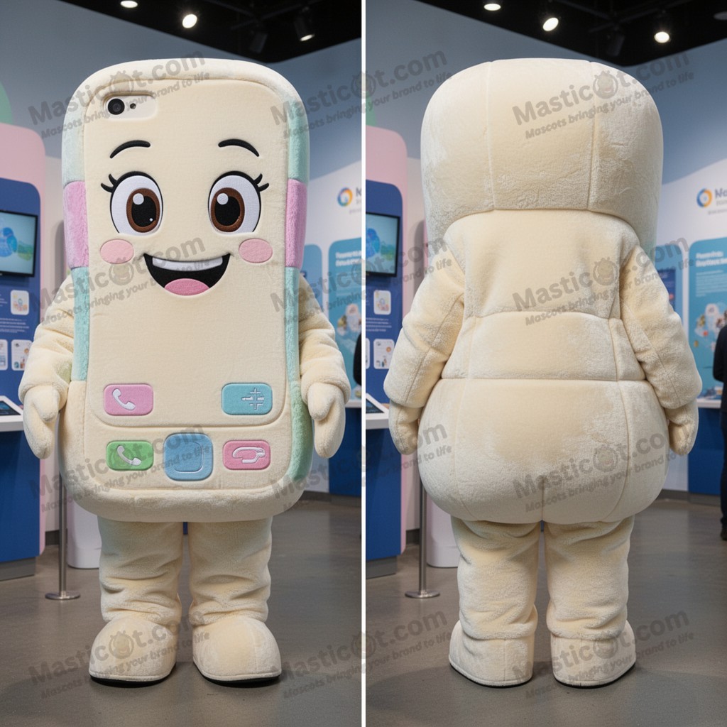 Krémově zbarvená kulatá telefonní maskotka - Telefon - MASTICOT_679 - Masticot.com