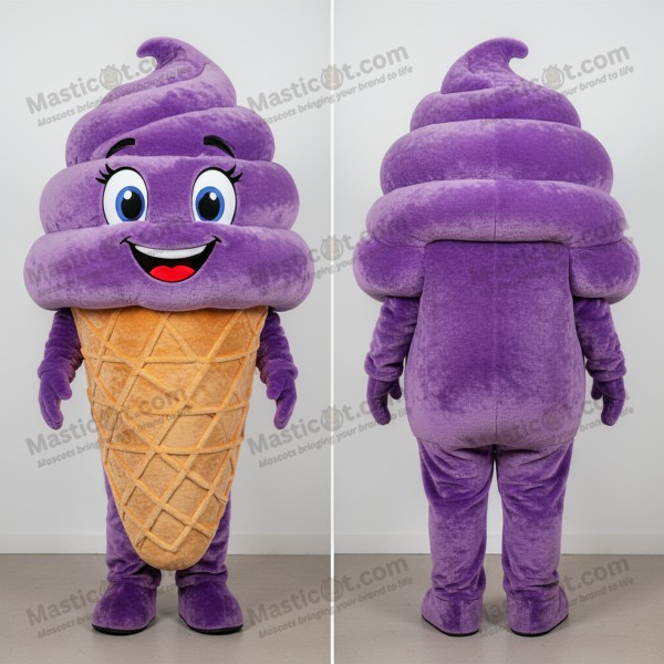 Mascota de cono de helado morado aterciopelado -