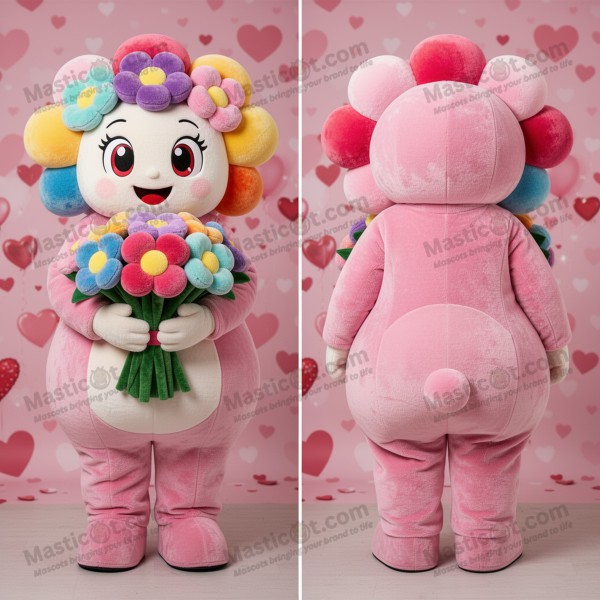 Rose pink velvety bouquet of flowers mascot - Masticot.com