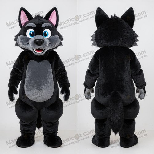 Midnight black broad shouldered wolf mascot - Masticot.com