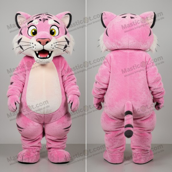 Velvety pink smiling smilodon mascot - Masticot.com
