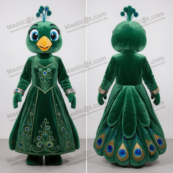 Velvety green shimmering peacock mascot - Masticot.com