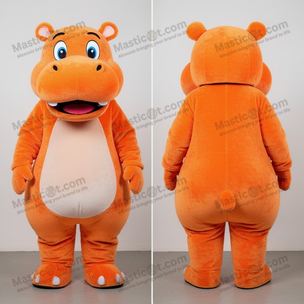 Sametově oranžový veselý hipopotamí maskot - Masticot.com