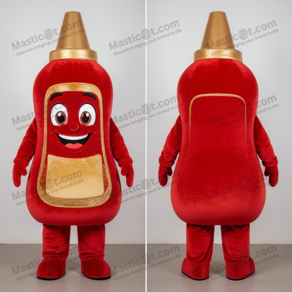 Rød rund ketchupflaske-mascot - Masticot.com
