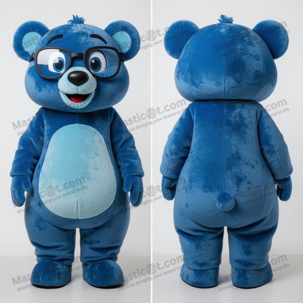 Vibrant Blue Cartoon Spectacled Bear Mascot - Masticot.com