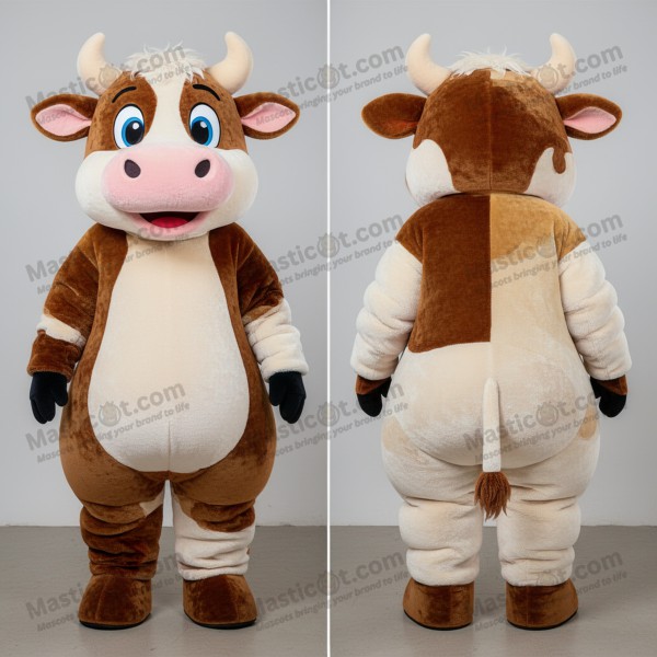 Myk brun snill ku-maskot - Masticot.com