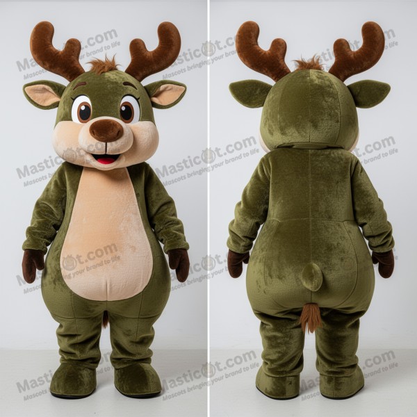 Olive green cuddly reindeer mascot - Masticot.com