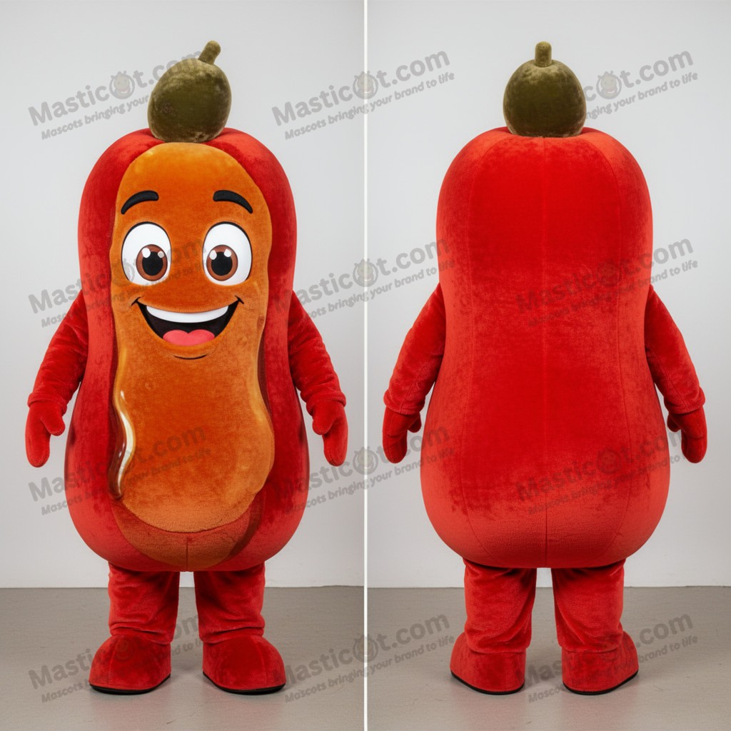 Olive green velvety currywurst mascot - Masticot.com