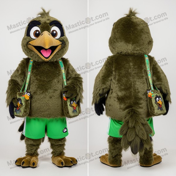 Olive Velvety Cartoon Crow Mascot - Masticot.com
