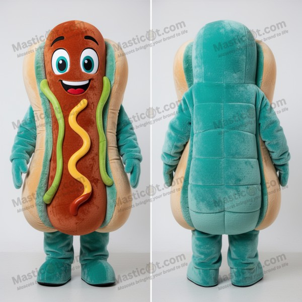 Teal glossy hot dogs mascot - Masticot.com