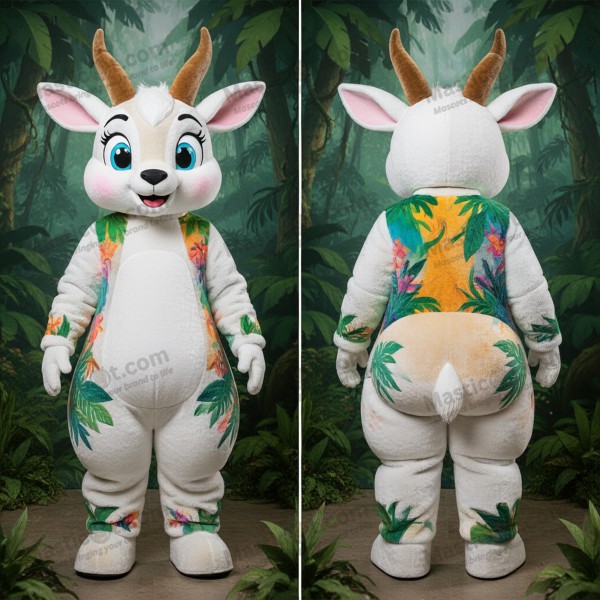 White Fleece Cartoon Gazelle Mascot - Masticot.com