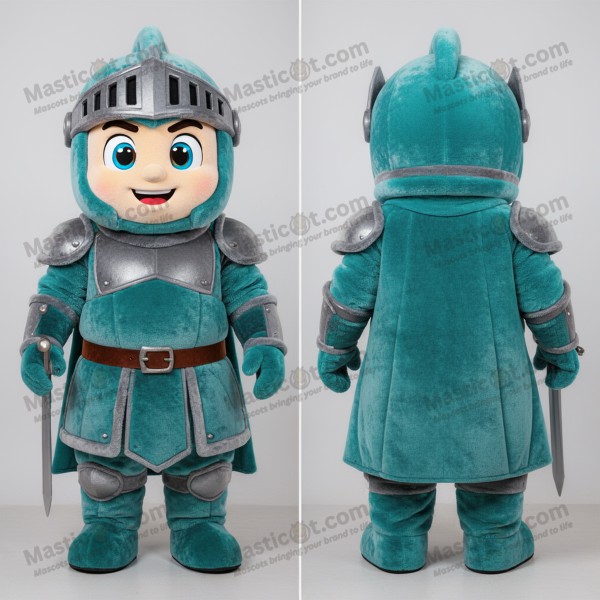 Teal Armored Cartoon Medieval Knight Mascot - Masticot.com