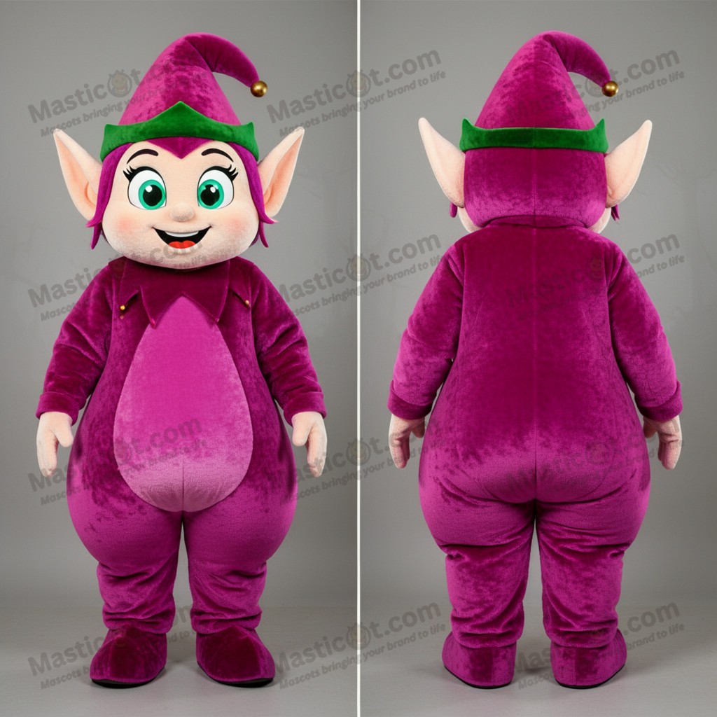 Magenta fluweel elf mascotte - Elf - MASTICOT_7253 - Masticot.com