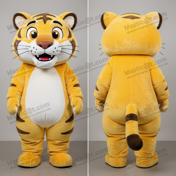 Golden yellow broad shouldered smilodon mascot -