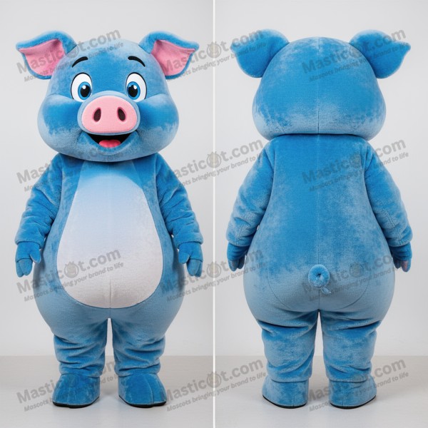 Blue cheerful pig mascot - Masticot.com