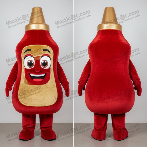 Smørblød gylden ketchupflaske-maskot - Flaske ketchup -