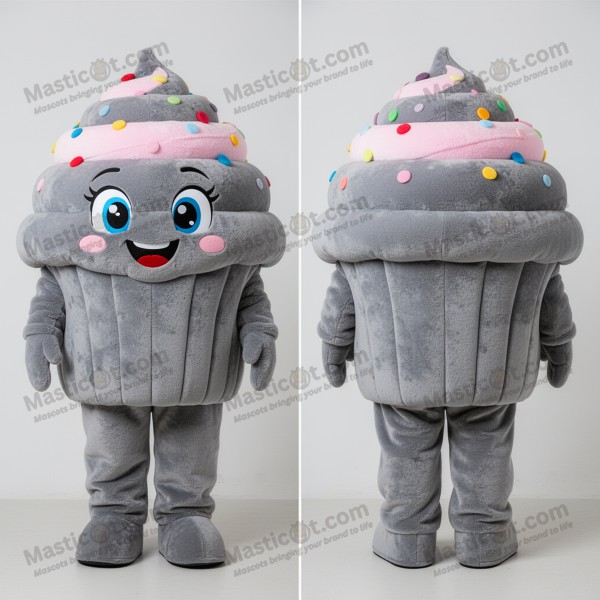 Gray fluffy layered cupcake mascot - Masticot.com