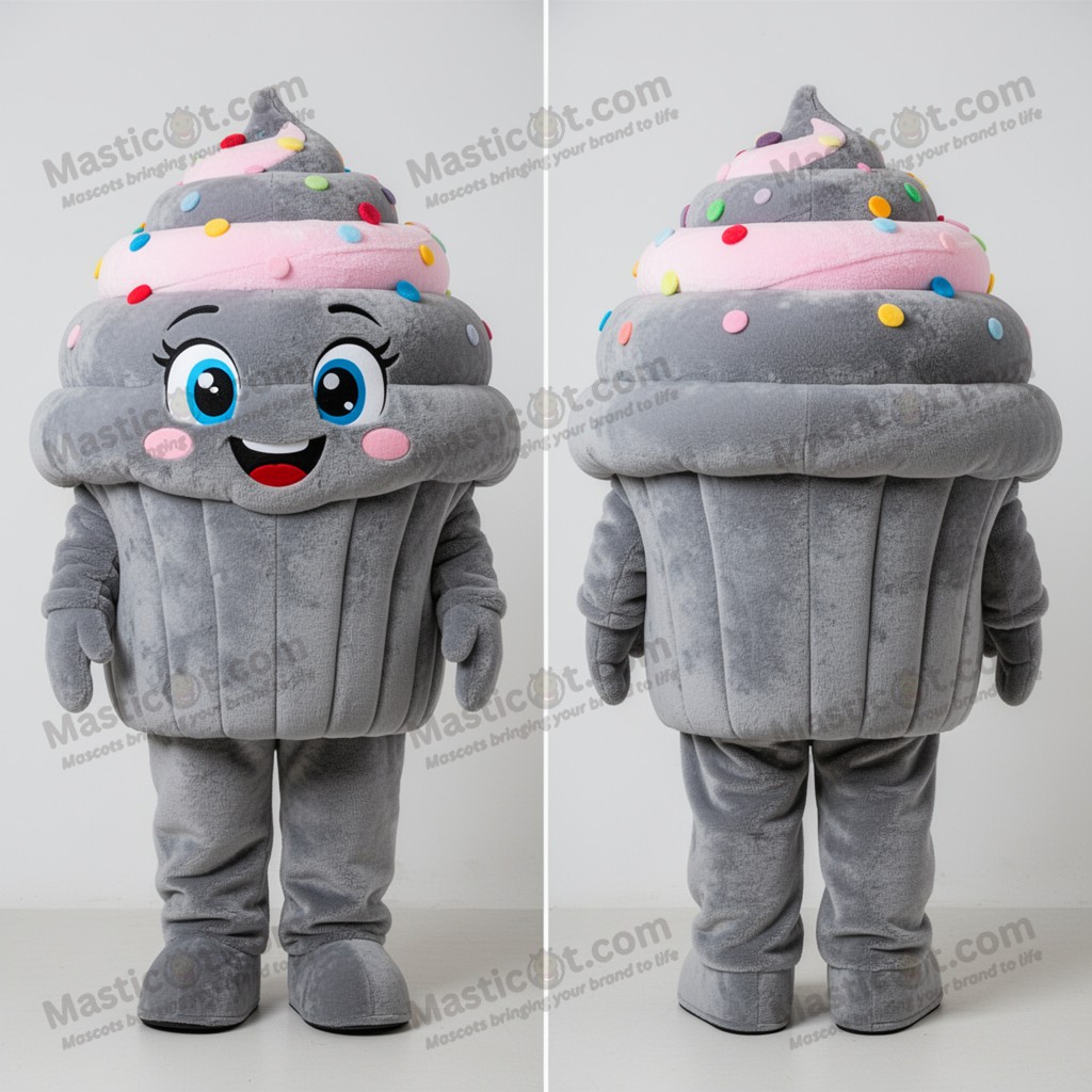 Gray fluffy layered cupcake mascot - Cupcake - MASTICOT_697 - Masticot.com