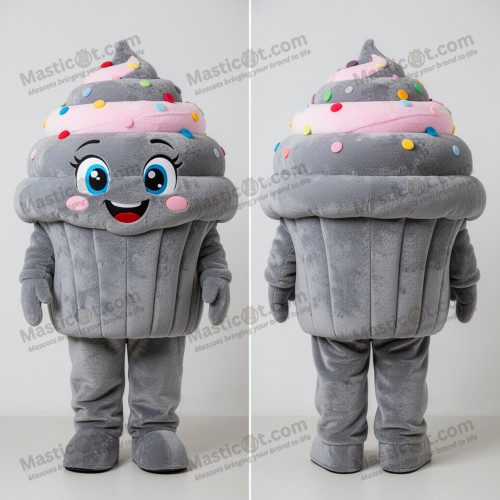 Gray fluffy layered cupcake mascot - Cupcake - MASTICOT_697 - Masticot.com