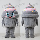 Gray fluffy layered cupcake mascot - Cupcake - MASTICOT_697 - Masticot.com