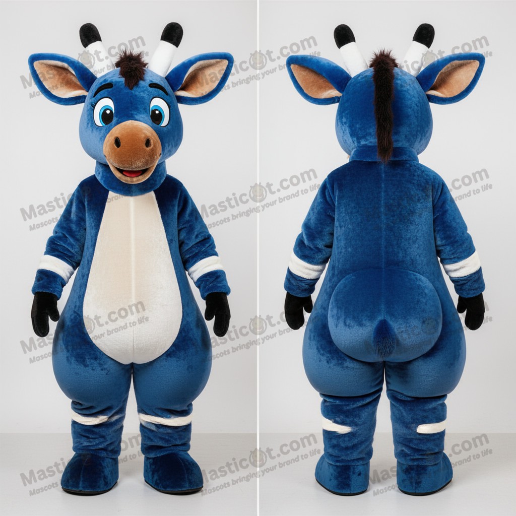 Cobalt blue playful okapi mascot - Masticot.com