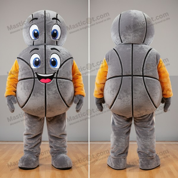 Velvety gray spherical basketball ball mascot - Masticot.com