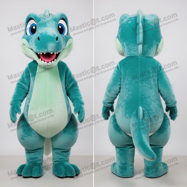 Přátelský kostým mascot koelofýze v tyrkysové barvě -
