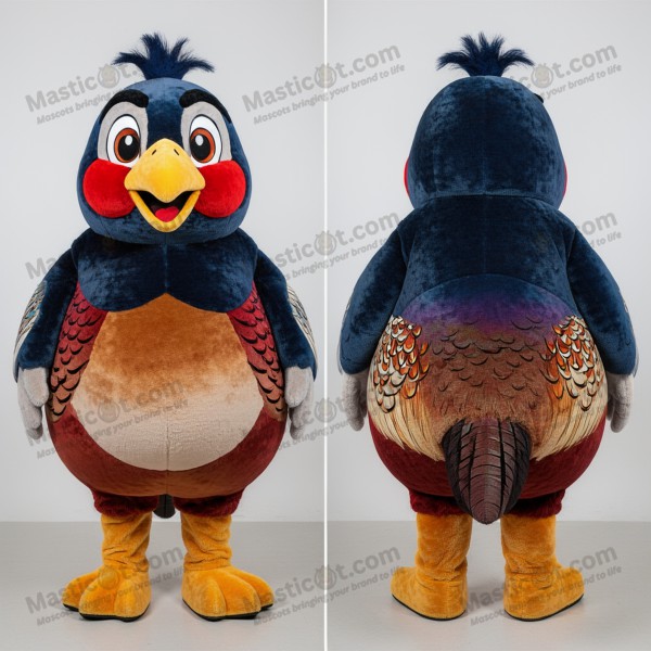 Navy blue velvety pheasant mascot - Masticot.com