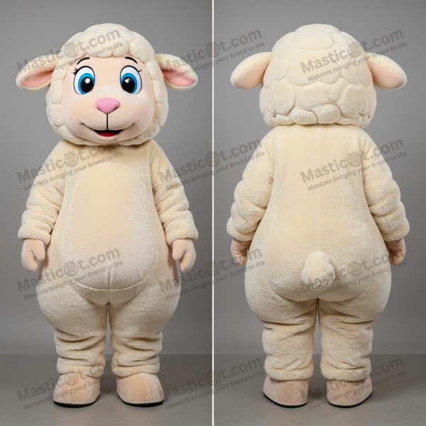 Cremefarbenes, flauschiges Schaf-Maskottchen - Masticot.com