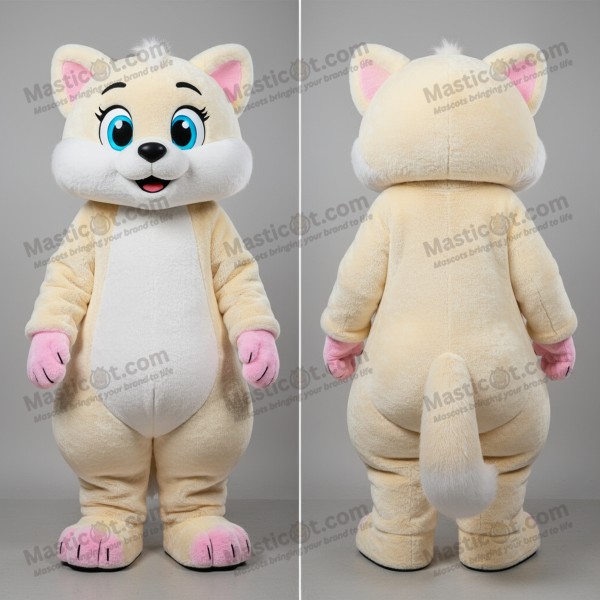 Creamy white fluffy ermine mascot - Masticot.com