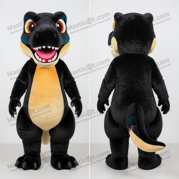 Velvety black cartoon velociraptor mascot - Masticot.com