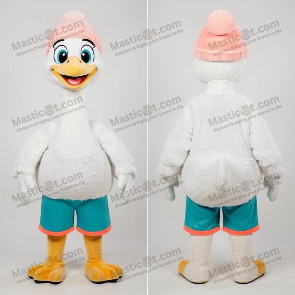 Ivory white broad shouldered ostrich mascot - Masticot.com