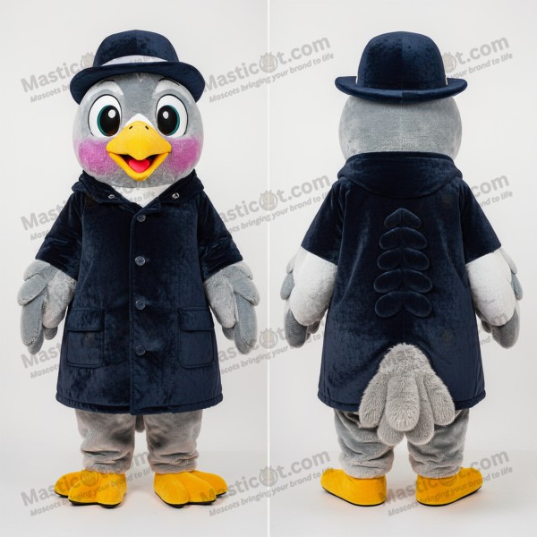 Navy blue feathered pigeon mascot - Masticot.com