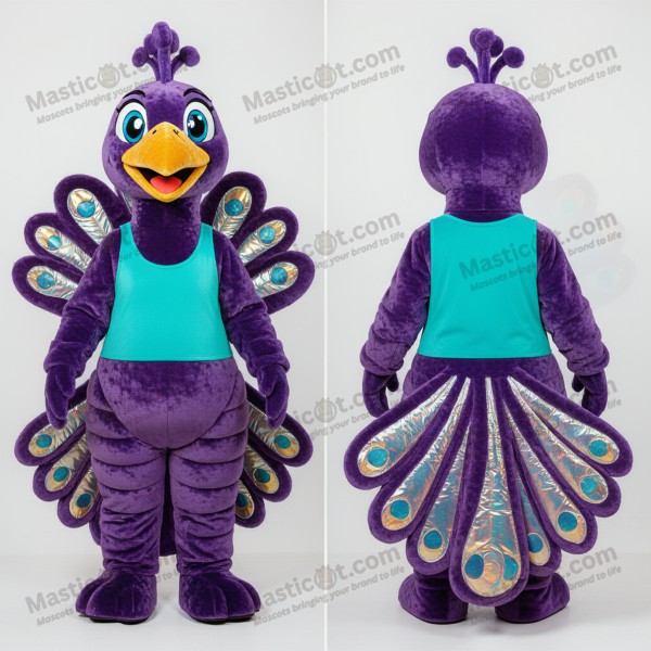 Vibrant purple feathered peacock mascot - Masticot.com
