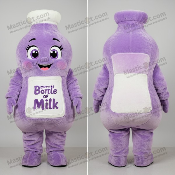 Lavender shaded bottle of milk mascot - Masticot.com