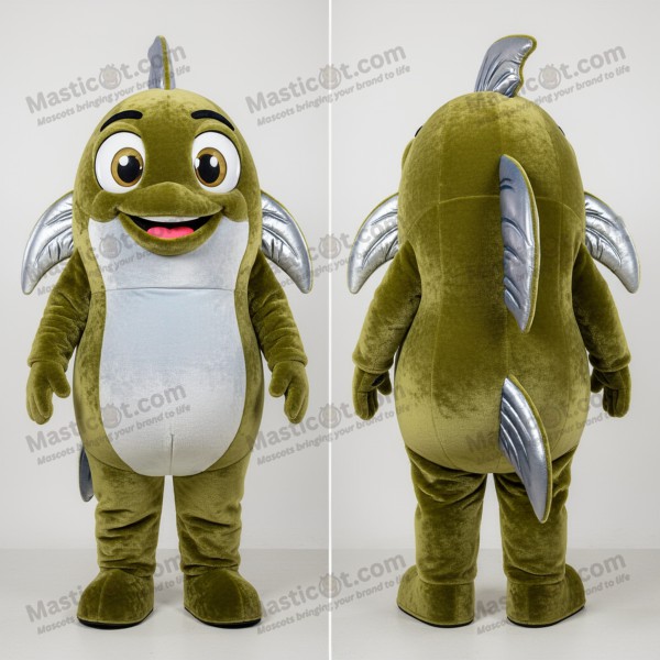 Olive green velvety tuna mascot - Masticot.com