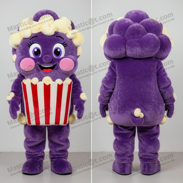 Violet fløjlsagtig popcorn-maskot - Masticot.com