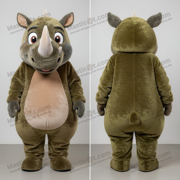 Olive green broad shouldered woolly rhinoceros mascot -
