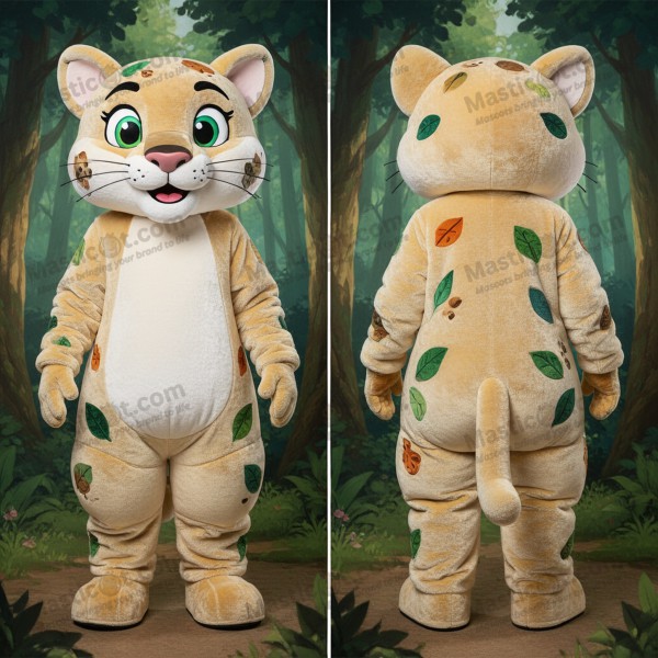 Cream fluffy puma mascot - Masticot.com