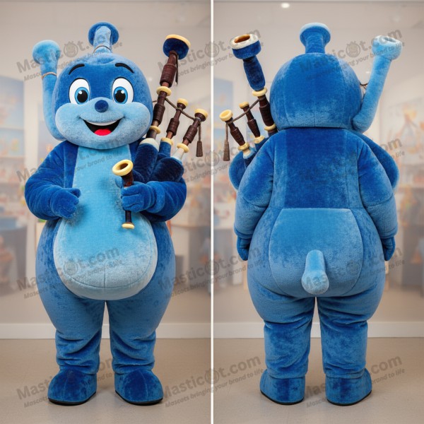 Velvety blue bagpipe mascot - Masticot.com