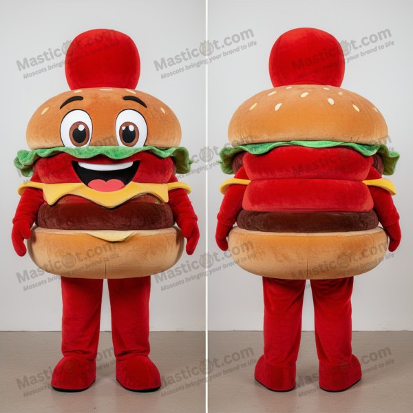Crimson padded hamburger mascot - Masticot.com